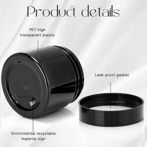 SATINIOR 36 Pieces 2 oz Plastic Jars with Lids Wide Mouth Airtight Reusable Container Acrylic Cosmetic Small Jars for Lotions Ointments Travel Toiletries Creams Make up Storage(Opaque Black)