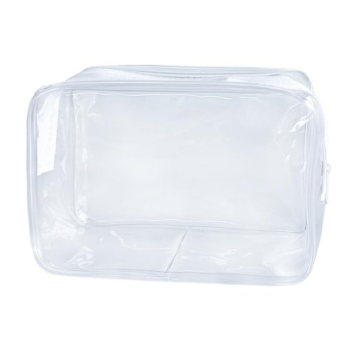TotePrint Clear Small,Pvc Makeup Pouch Bag, 7"x2.3"x4.7" Size TSA Approved Toiletry Bag, Transparent Travel Bags for Toiletries, Clear Cosmetic Bag for Women and Men Small (transparent)