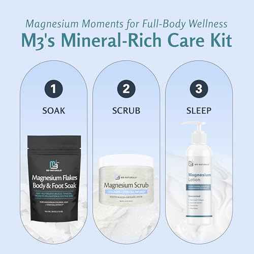 Magnesium Soak for Sports Recovery - Fast Acting Magnesium Bath Soak with Dead Sea Salt & MSM for Tired Feet & Sore Muscles - Replenishing Mineral Bath Salt for Full Body Relief (Fragrance Free) by M3