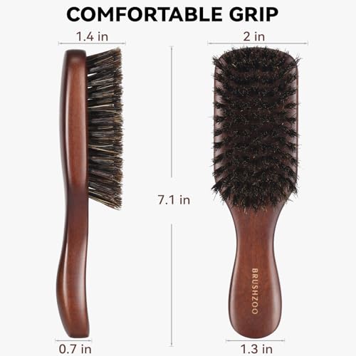 Beard Brush for Men Smooths Softens Beard and Exfoliates Skin and Scalp, 100% Boar Bristle Hair Brush for Beard & Short Hair Detangle add Natural Shine