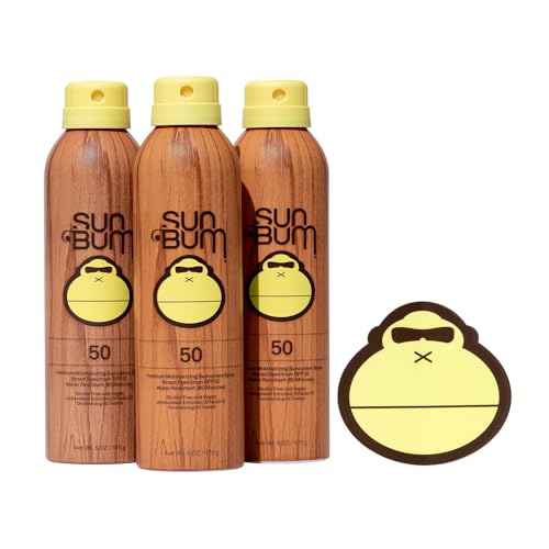 Sun Bum Original Moisturizing Sunscreen Spray SPF 50 with Sonny Sticker, Vegan and Hawaii 104 Act Compliant, Octinoxate & Oxybenzone Free, Broad Spectrum UVA/UVB Sunscreen, 3 Pack, 6 oz