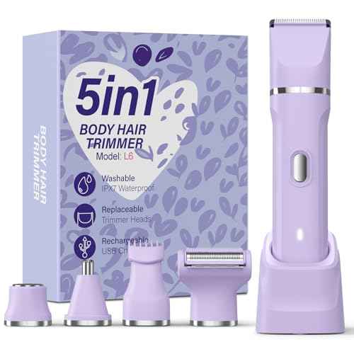 5-in-1 Bikini Trimmer for Women, IPX7 Waterproof Electric Razors Shaver, Cordless Body Hair Trimmer, Facial & Pubic Hair Removal, Ceramic Blade (Purple)