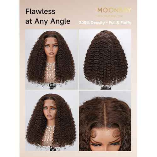 Glueless Wigs Human Hair Pre Plucked Pre Cut 22in Chocolate Brown Deep Wave 5x5 HD Lace Closure Wigs Human Hair 200 Density Wear and Go Glueless Wig with Baby Hair