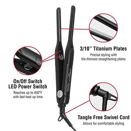 RED by KISS Titanium Styler Pencil Flat Iron 3/10" ? Ultra-Precise Edge & Pixie Cut Styling, 450¡ÆF Max Heat, Frizz-Free, Instant Temperature Control, Professional & Home Use