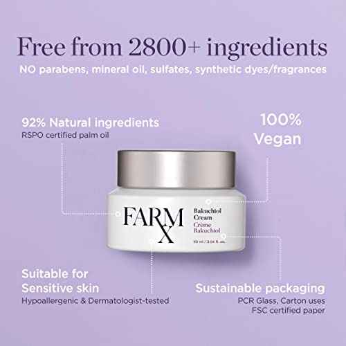Farm Rx Bakuchiol Cream - Anti Aging Face Moisturizing Vegan Cream (Natural Alternative to Retinol) to Tighten Skin and Bring Radiance to Face,(90 ml/3.04 fl oz) Clean Beauty