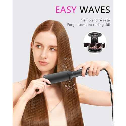 Hair Crimper Waver, Professional Hair Straightener Beach Waves Curling 4 Interchangeable Ceramic Plates, Hair Crimper Auto Temp Control Wide Plate Hairs Straightener & Styling Tool for All HairsTypes
