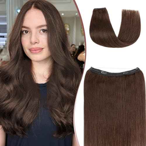 Halo Hair Extensions Real Human Hair Adjustable Halo Extensions Long Straight Hairpiece for Women,20inch 02 Dark Brown,70g