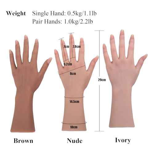 Silicone Realistic Female Hand Acrylic Nails Pratice Training For Nail Art Showing Jewelry Life Size Female Model Flexible Bendable (Pair Hand-Without Skeleton, Nude)