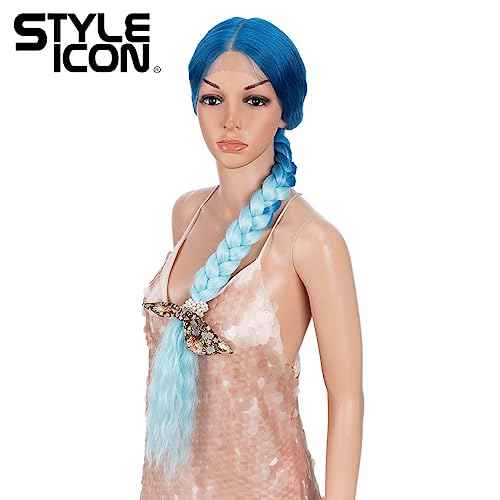Style Icon 41" Ombre Blue Lace Front Wigs Long Wavy Synthetic Wigs with Baby Hair Ombre Blude Bohemian Style Half Hand Tied 130% Density Wigs (41", GT BLUE/BLUE5)