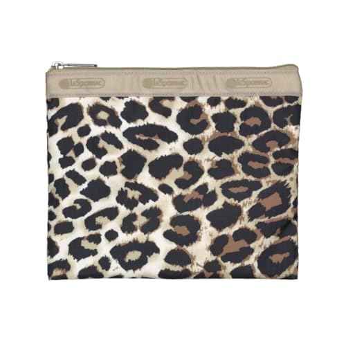 LeSportsac Flaxen Leopard Deluxe Everyday Crossbody Bag + Cosmetic Bag, Style 7507/Color U299, Fashion Trending Modern Abstract Interpretative Leopard Design in Cocoa, Palomino & Sleek Black