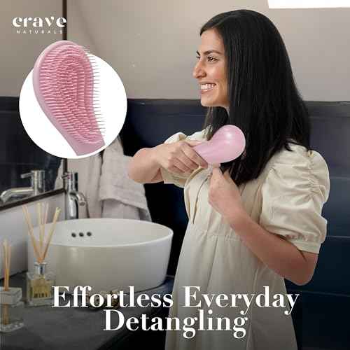 Crave Naturals Detangling Hair Brush Large Pink ? Glide Thru Hair Detangler Brush for Women, Kids & Toddlers ? Gentle Scalp Care, No-Pain Tangle-Free Hairbrush for All Hair Types