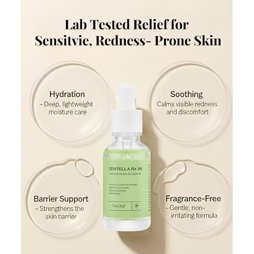 Centella Asiatica Serum Korean - Redness Corrector for Face - 38% Cica Leaf Water and Madecassoside - Ph Balanced - Barrier Support - Lightweight Calming - Rosacea Skincare Serum - Centella Ampoule