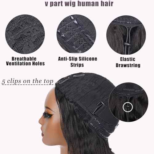 V Part Wig Human Hair Body Wave Upgrade Glueless Wigs Human Hair U part Vpart Human Hair Wig Beginner Friendly Real Hair wigs for Women 180% Density 22 Inch