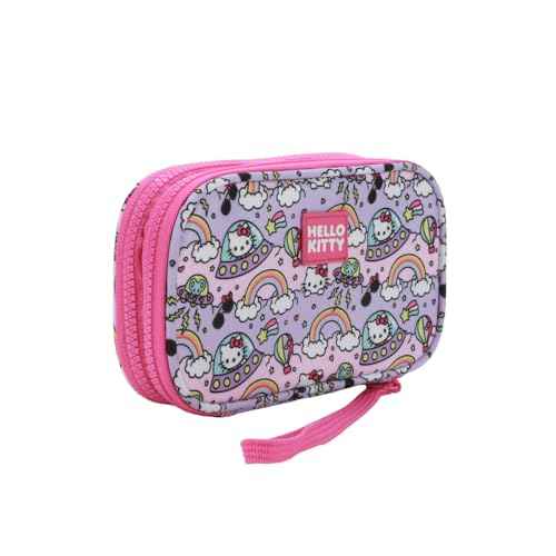 Bioworld Hello Kitty Flying Saucer Print 4" Pink & Purple Tech Cable Organizer Travel Case