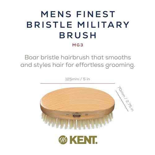 Kent MG3 Finest Men's Hair & Beard Brush for Skin Care - 100% Natural White Boar Bristle for Mens Grooming, Scalp Brush, 360 Wave, Beard and Mustache Straightener For Men's Hair Care