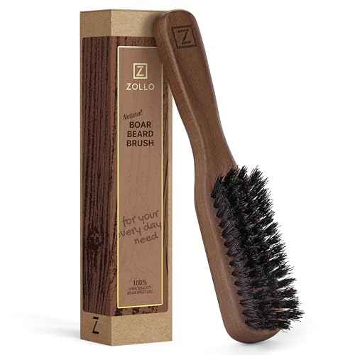Beard Brush for Men - Stiff Boar Bristles for Beard Growth & Straightening - Exfoliates Skin, Reduces Itch - Premium Walnut Wood Handle