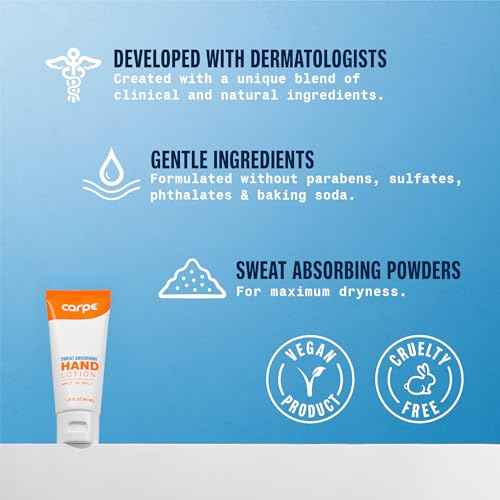 Carpe Sweat Absorbing Hand Lotion (Pack of 3), A dermatologist-recommended smooth lotion that helps stop hand sweat, great for hyperhidrosis or excessive sweat (Original Eucalyptus)