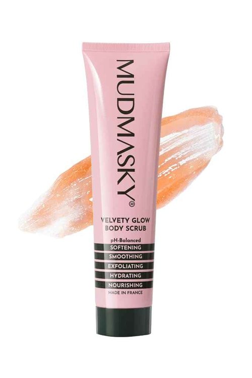 Mudmasky Velvety Glow Body Scrub 6.0 OZ. XXL-size - AS SEEN IN YOUR IPSY GLAM BAG - Exfoliating Bamboo Scrub. Made in France. No harsh chemicals. For Soft, Radiant Skin.
