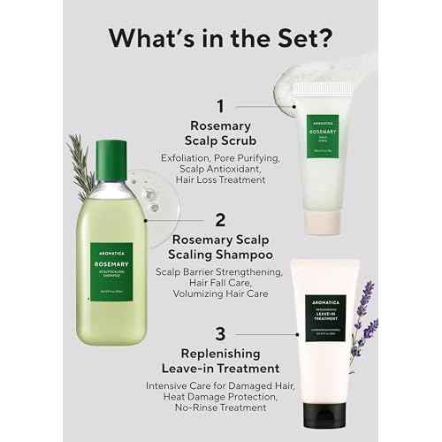 AROMATICA Rosemary Hair Care Gift Set - Shampoo for Hair Growth & Heat Protection, Leave-in Treatment & Scalp Treatment - Hair Care Kit for Women, Sulfate/Paraben Free For Men And Women
