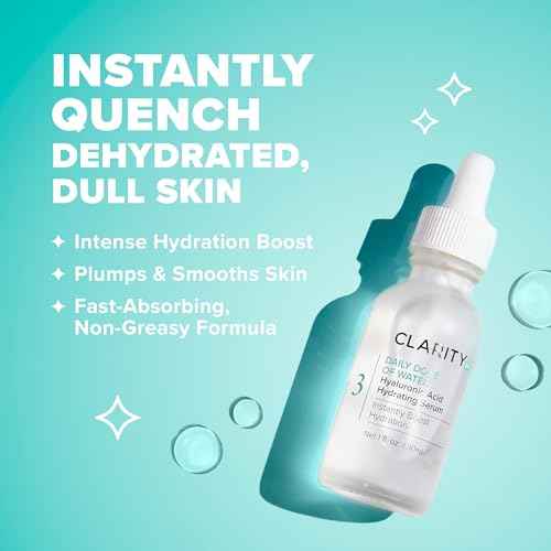 ClarityRx Daily Dose of Water Hyaluronic Acid Serum for Face, Daily Anti Aging Hydrating Serum Treatment for Dry, Dull Skin, Natural & Plant Based
