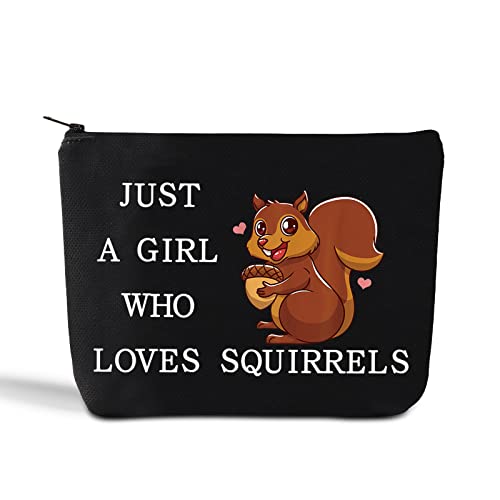 LEVLO Funny Squirrel Cosmetic Bag Animal Lover Gift Just A Girl Who Loves Squirrels Makeup Zipper Pouch Bag Squirrel Lover Gift (Loves Squirrels Black)