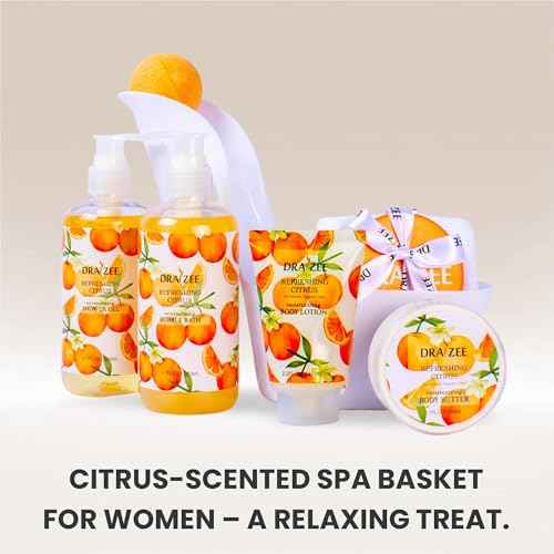 Luxury Spa Gifts for Women ? 8 Pc Citrus Scented Bath and Body Set with Bubble Bath, Lotion & More ? Luxury Self Care Kit for Wife, Mom, Girlfriend, Birthday Gifts for Women by Draizee