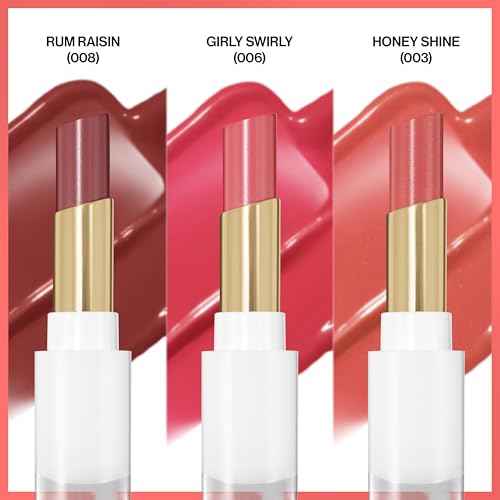 REVLON Super Lustrous Glass Shine Balm Gift Set, 3-Piece, Lipstick Multipack, Hydrating Tinted, Sheer Glossy Finish, 003 Honey Shine, 008 Rum Raisin, 006 Girly Swirly