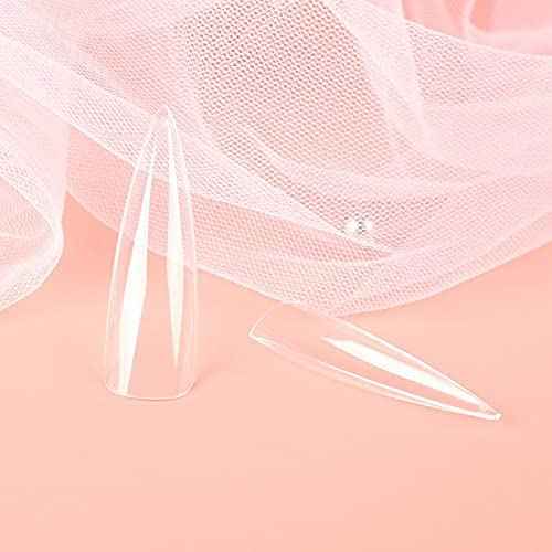 Allkem Soft Gel Nail Tips - XXL Stiletto Nail Extensions with Refill Bag - 12 Sizes Extra Extra Long Full Cover Nails - Clear (504 Pieces)