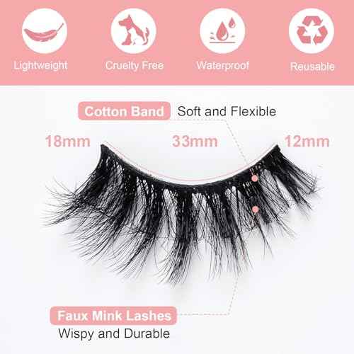 Cat Eye Lashes Wispy Fluffy, 8D Faux Mink 12-18MM (7 Pairs) - Dramatic Volume, Waterproof Lightweight, Daily & Party Wear, Reusable