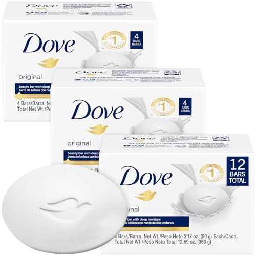 Dove Soap, Original Beauty Bar 3-Pack (12 Soap Bars) ? 3-in-1 Moisturizing Face, Body & Hand Soap, 3.17 Oz Ea