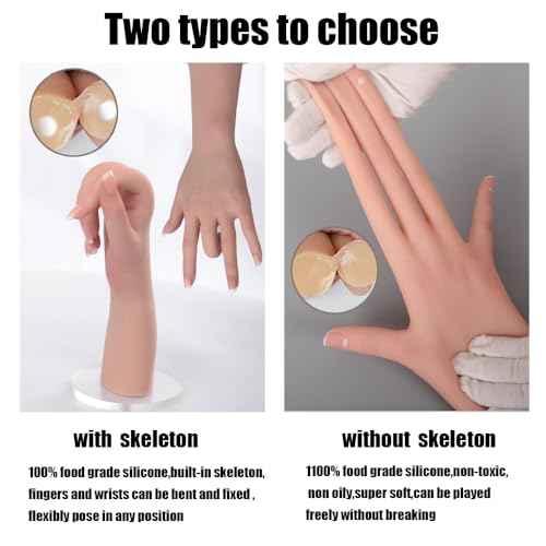 Realistic Life Size Silicone Female Hand Mannequin for Jewelry Display Nail Art Practice Photography Flexible Fingers Durable Lifelike Fake Hand Model (Pair Hand Without Skeleton, Brown)