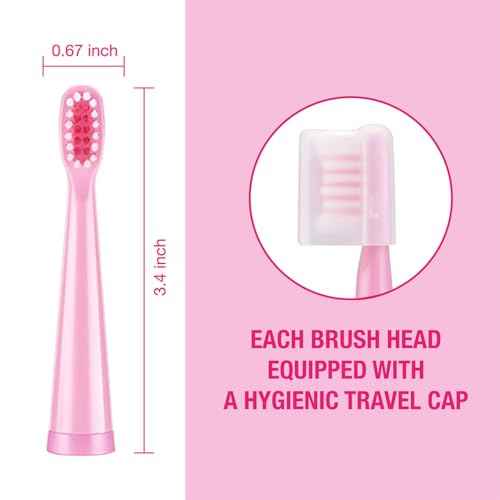 Vekkia Rainbow Jada Kids Electric Toothbrush Replacement Heads, Soft 3D Curved Bristles, Pink, 10-Pack
