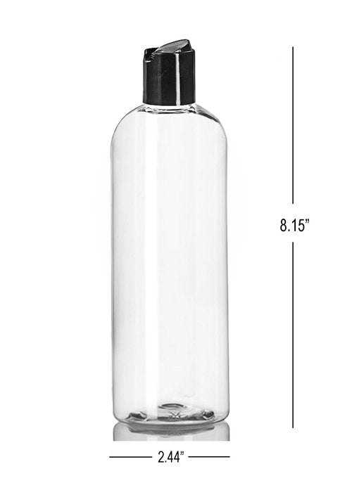 ljdeals 16 oz Clear Plastic Empty Bottles with Black Disc Top Caps, Squeezable Refillable Containers for Shampoo, Lotions, Cream and more Pack of 3, BPA Free, Made in USA