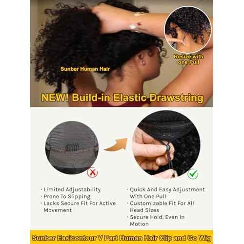 Sunber EasiContour V Part Human Hair Ombre Chestnut Brown Curly Glueless Wig Upgrade Vpart Wigs No Leave Out No Gel 180% Density V Shape Clip Wigs No Sew in Ready to Go Beginner Friendly 18Inch