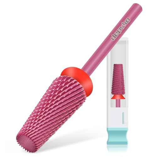 Depvko 5 in 1 Nail Drill Bits, 3/32" Carbide Tungsten Nail Bits for Nail Drill, Professional Two Way Rotate Gel Remover Drill Bit for Manicure Pedicure (Classic 5in1-Red, Fine-F)