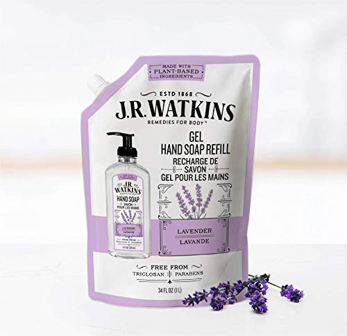 J.R. Watkins Gel Hand Soap Refill Pouch, Scented Liquid Hand Wash for Bathroom or Kitchen, USA Made and Cruelty Free, 34 fl oz, Lavender, 6 Pack