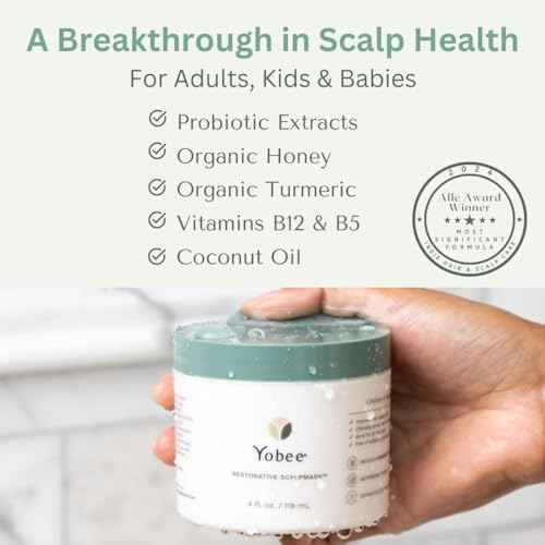 Yobee Restorative Scalp Mask - Dry Scalp Treatment Hair Mask - Probiotic Extracts, Organic Honey, Turmeric, Vitamin B12 - Natural Dry, Itchy, Sensitive Scalp and Dandruff Relief - for Adults, 4 fl oz