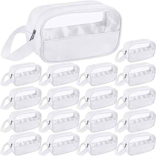 Tanlade 18 Pcs Clear Cosmetic Bags Bulk, Translucent Makeup Toiletry Bag for Women Waterproof Portable Cosmetic Bag Set Traveling Make up Organizer(White)