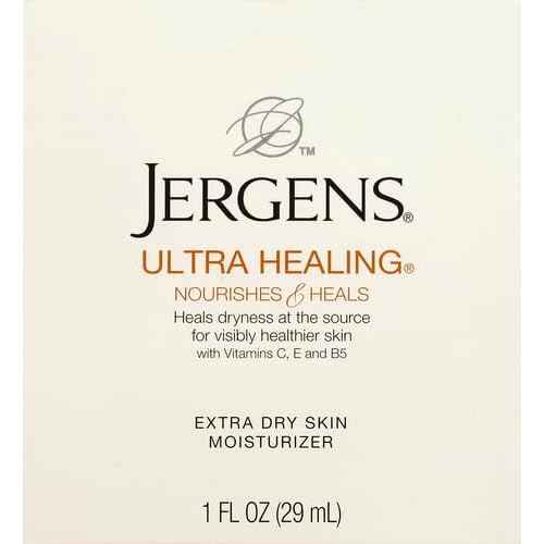 Jergens Ultra Healing Dry Skin Moisturizer, Travel Size Body and Hand Lotion, for Extra Dry Skin, Use After Washing Hands, HYDRALUCENCE blend, Vitamins C, E, B5, 1 Fl Oz (Pack of 2)