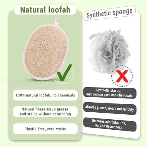Vietnamese Natural Loofah Exfoliating Body Scrubber Pads, 100% Plant-Based Shower Luffa Sponge, Bath Loofah for Women Men (Pack of 3)