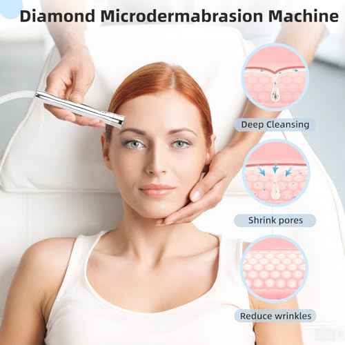Diamond Microdermabrasion Machine Kit, 65-68cmHg Suction Power, 9 Replaceable Tips, Suitable for Face and Body (Home & Salon Use)