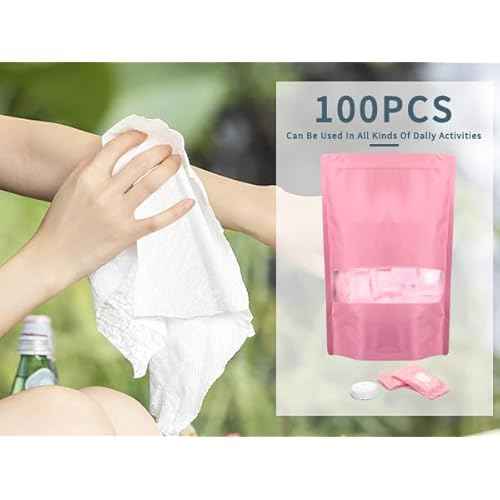 Classycoo Compressed Towel 100 PCS Mini Tablets Disposable Portable Face Towel Cotton Coin Tissue for Travel, Camping, Hiking, Sport,Beauty,Home Hand Wipes, Outdoor Activities (Rose Pink, Thick)