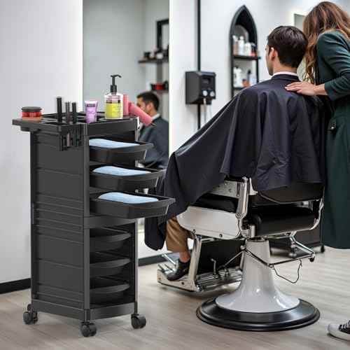 7-Layer Salon Trolley Cart with 6 Drawers, Professional Salon Rolling Cart with Wheels for Hair Stylist, Portable Barber Station with Extra Storage Space for Tattoo, Barber