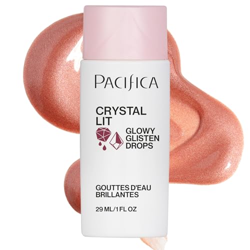 Pacifica Crystal Lit Glowy Glisten Drops ? Face Makeup - Shimmery Multi-Use Liquid Blush/Highlighter for Radiant, Dewy Cheeks Luminous Glow Clean Beauty Vegan & Cruelty-Free Dermatologist Tested