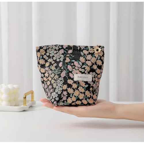 2 Pcs Makeup Bags, Large Cosmetic Bag Travel Toiletry Bag Organizer for Women, Embroidery Craft, Floral Makeup Bag Small Cosmetic Pouch Purse with Zipper Gifts for Girls Teen