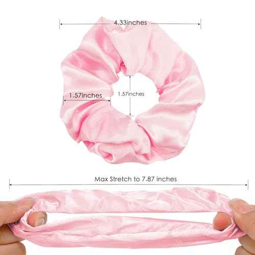 Pink Silk Hair Scrunchies for Women Girls 12Pcs Bulk for Thick Hair No Damage Hair Ties Accessories