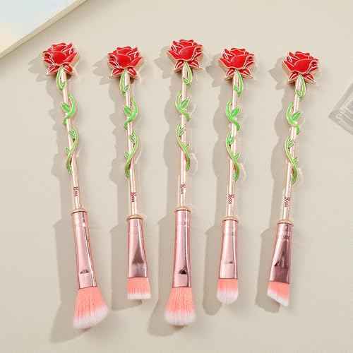 Rose Eye Makeup Brush Set - 5pcs Metal Wand Makeup Brushes Soft Synthetic Fiber Eyebrow EyeshadowFoundation Blending Lips Brushes Makeup Tools, Gift for Women Sister Girlfriend (New Rose Gold)