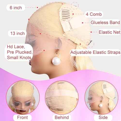 613 Blonde 30 Inch 13X6 HD Lace Front Wigs Human Hair Body Wave 613 Loose Body Wave 13X6 Transparent Lace Frontal Wigs 100% Human Hair Pre Plucked with Baby Hair Daily Wear Wig for Women
