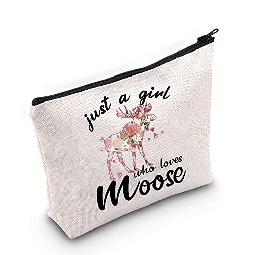 LEVLO Funny Moose Cosmetic Make up Bag Animal Lover Gift Just A Girl Who Loves Moose Makeup Zipper Pouch Bag Moose Lover Gift For Women Girls (Just Moose Bag)