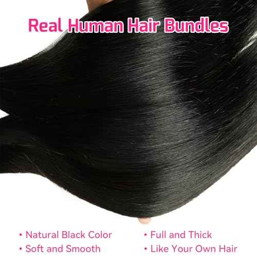 Real Straight Human Hair Bundles 10A Human Hair Bundle Brazilian Virgin Hair 100% Unprocessed Hair Bundle Natural Black Hair Extension for Women (1Black Straight, 14 16 18 Inch)